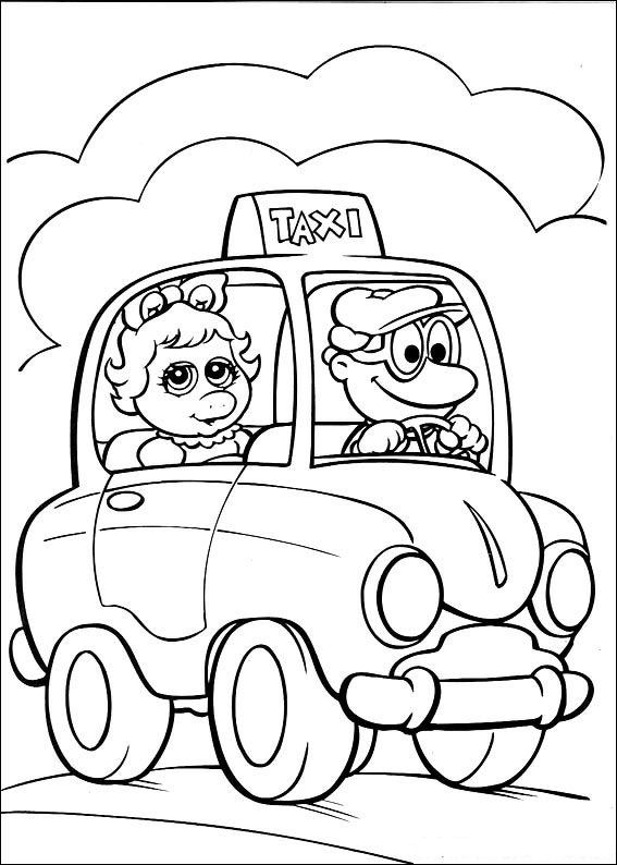 Print Piggy in de taxi kleurplaat